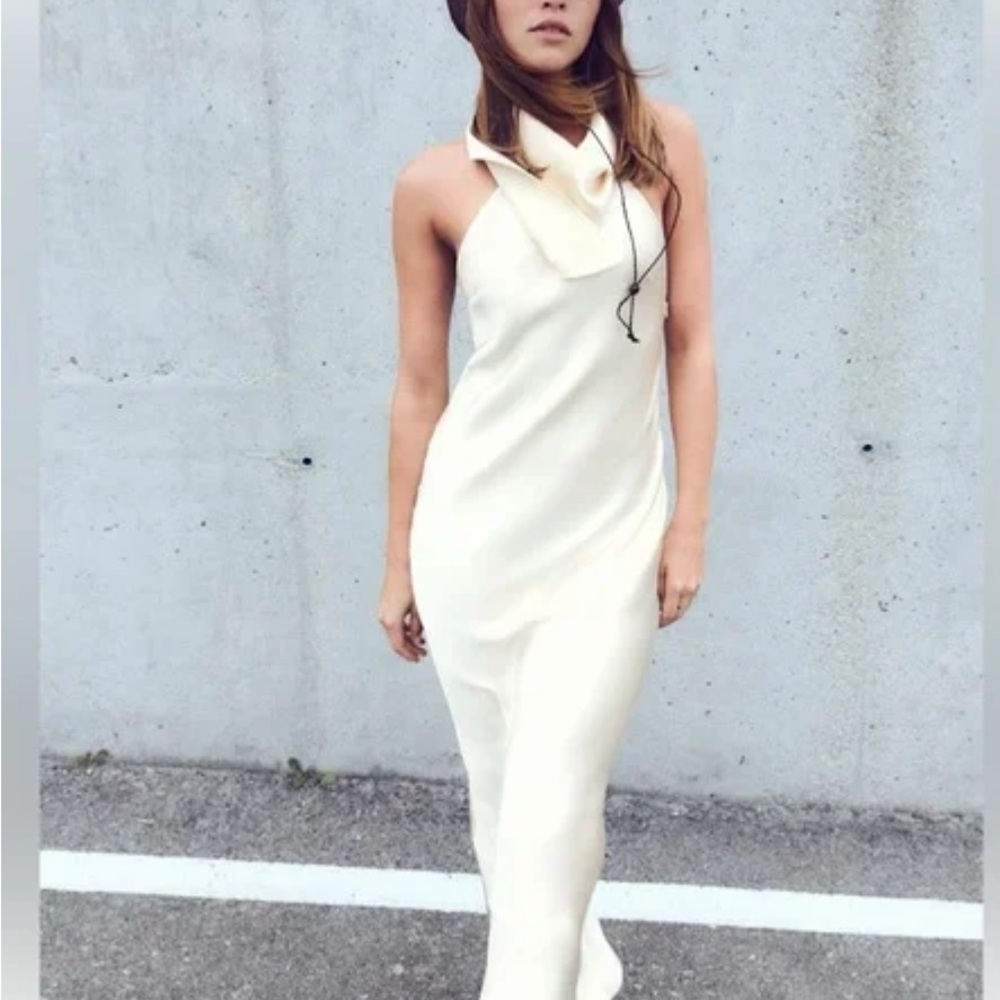 Zara Silky Cream Scarf Midi Dress - Gorgeous “Quiet Luxury”